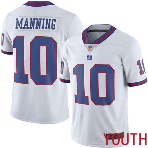 Youth New York Giants #10 Eli Manning Limited White Rush Vapor Untouchable Football NFL Jersey->youth nfl jersey->Youth Jersey